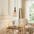Hand-Painted Ceramic Pendant Light with Oak Neck