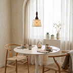 Hand-Painted Ceramic Pendant Light with Oak Neck