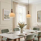 Hand-Painted Ceramic Pendant Light with Oak Neck