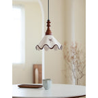 Hand-Painted Ceramic Pendant Light with Oak Neck