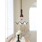Hand-Painted Ceramic Pendant Light with Oak Neck