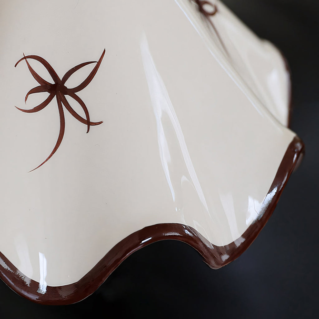 Hand-Painted Ceramic Pendant Light with Oak Neck