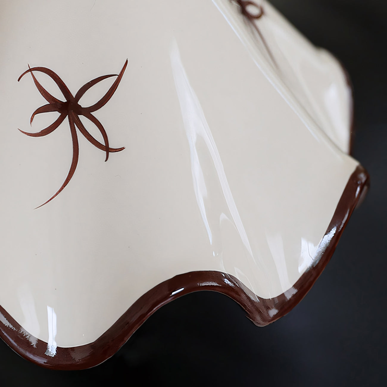 Hand-Painted Ceramic Pendant Light with Oak Neck
