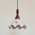 Hand-Painted Ceramic Pendant Light with Oak Neck