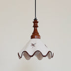 Hand-Painted Ceramic Pendant Light with Oak Neck