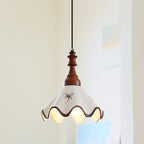 Hand-Painted Ceramic Pendant Light with Oak Neck