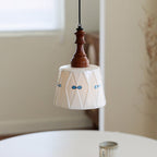 Hand-Painted Ceramic Pendant Light with Oak Neck