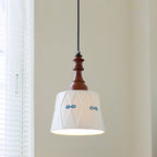 Hand-Painted Ceramic Pendant Light with Oak Neck