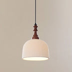 Hand-Painted Ceramic Pendant Light with Oak Neck