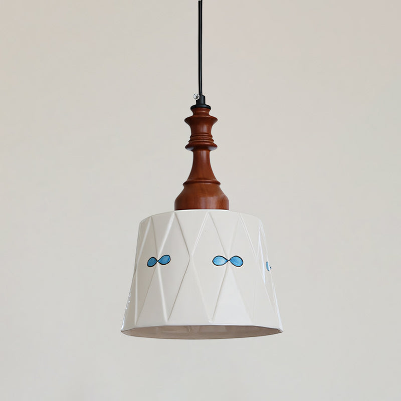 Hand-Painted Ceramic Pendant Light with Oak Neck
