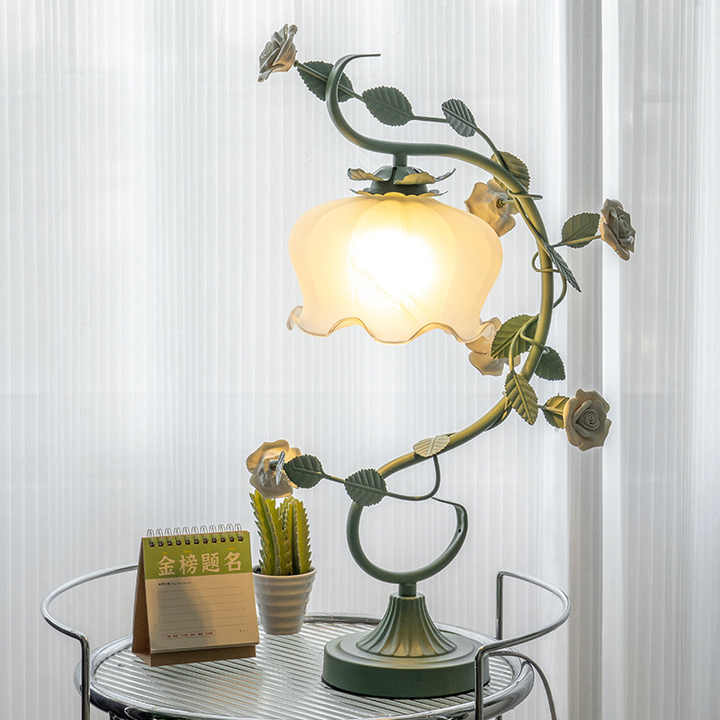 Fleuréa: Romantic Rose Lamp Under Glass – Stylish Decorative Light for Bedroom & Living Room