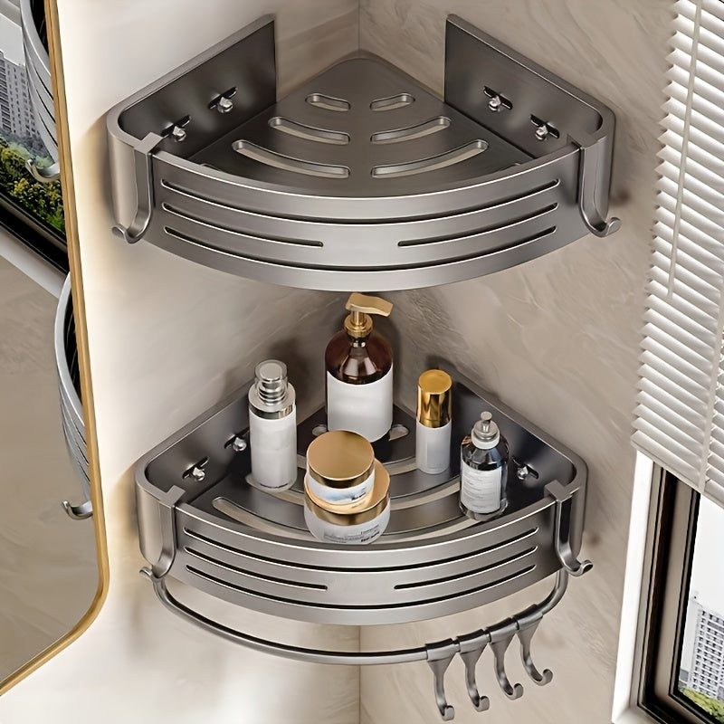 FlexHaken: Wall Shelf Kitchen – multifunctional aluminum shelf, space-saving & decorative with hooks for utensils & bathroom accessories