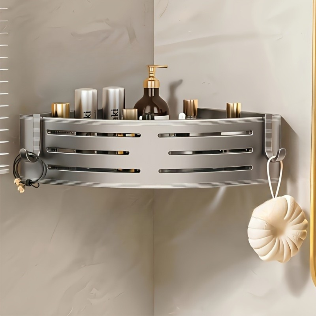 FlexHaken: Wall Shelf Kitchen – multifunctional aluminum shelf, space-saving & decorative with hooks for utensils & bathroom accessories