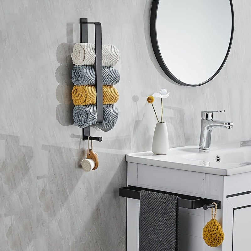 FlexStand: Towel Holder Bathroom – freestanding aluminum holder with hooks, modern & installation-free for guest towels