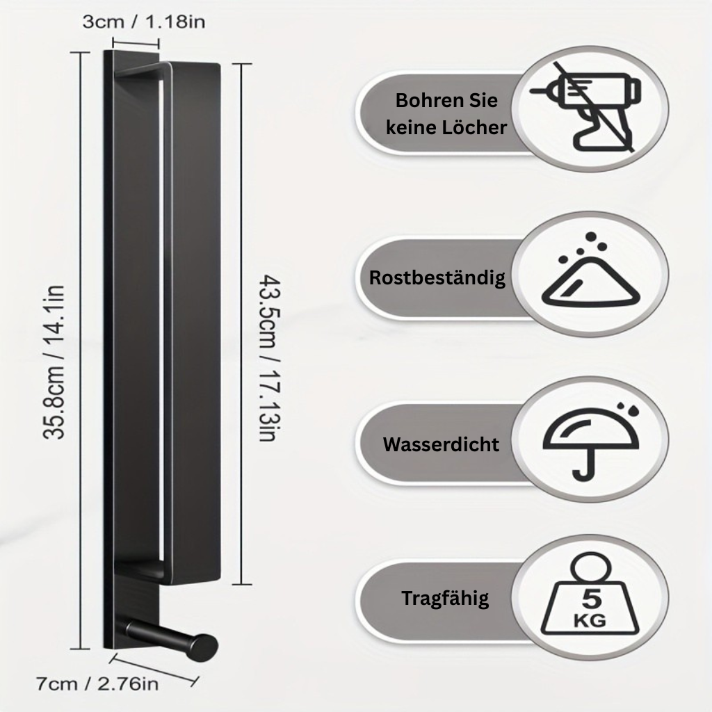 FlexStand: Towel Holder Bathroom – freestanding aluminum holder with hooks, modern & installation-free for guest towels