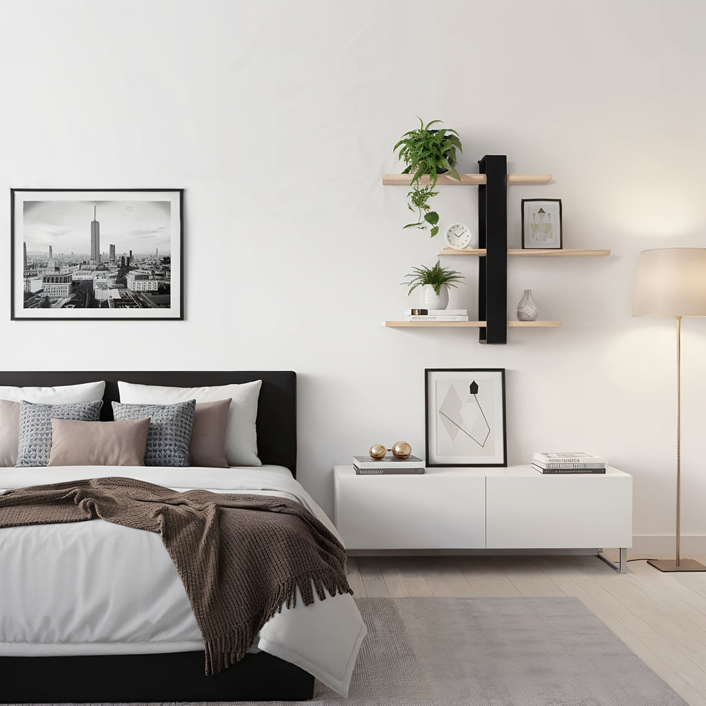 FlexiWood: Wall Shelf Wood – Adjustable, Floating & Hanging with Multi-Level Storage for Living Room & Bedroom