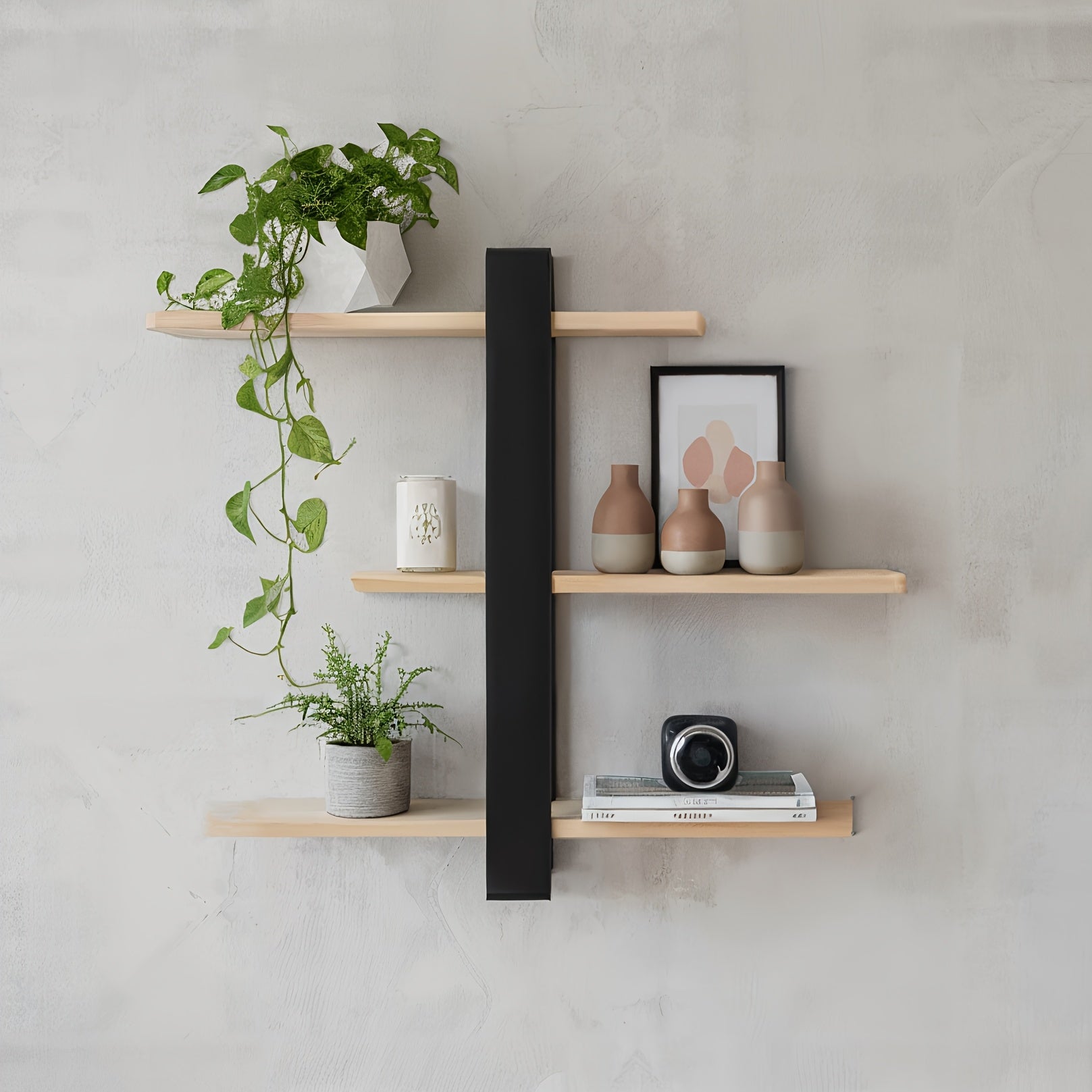 FlexiWood: Wall Shelf Wood – Adjustable, Floating & Hanging with Multi-Level Storage for Living Room & Bedroom