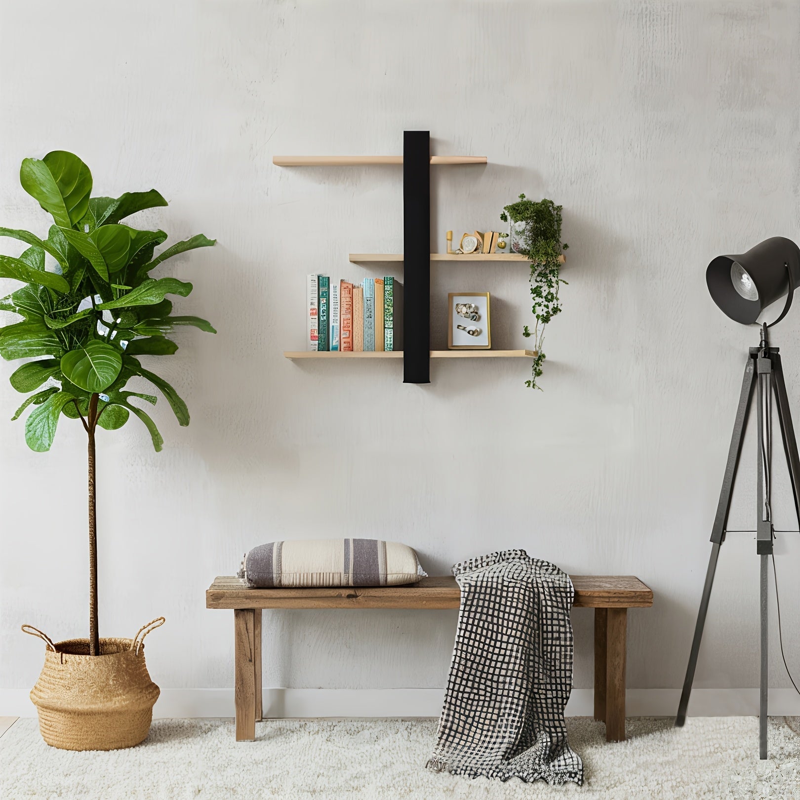 FlexiWood: Wall Shelf Wood – Adjustable, Floating & Hanging with Multi-Level Storage for Living Room & Bedroom