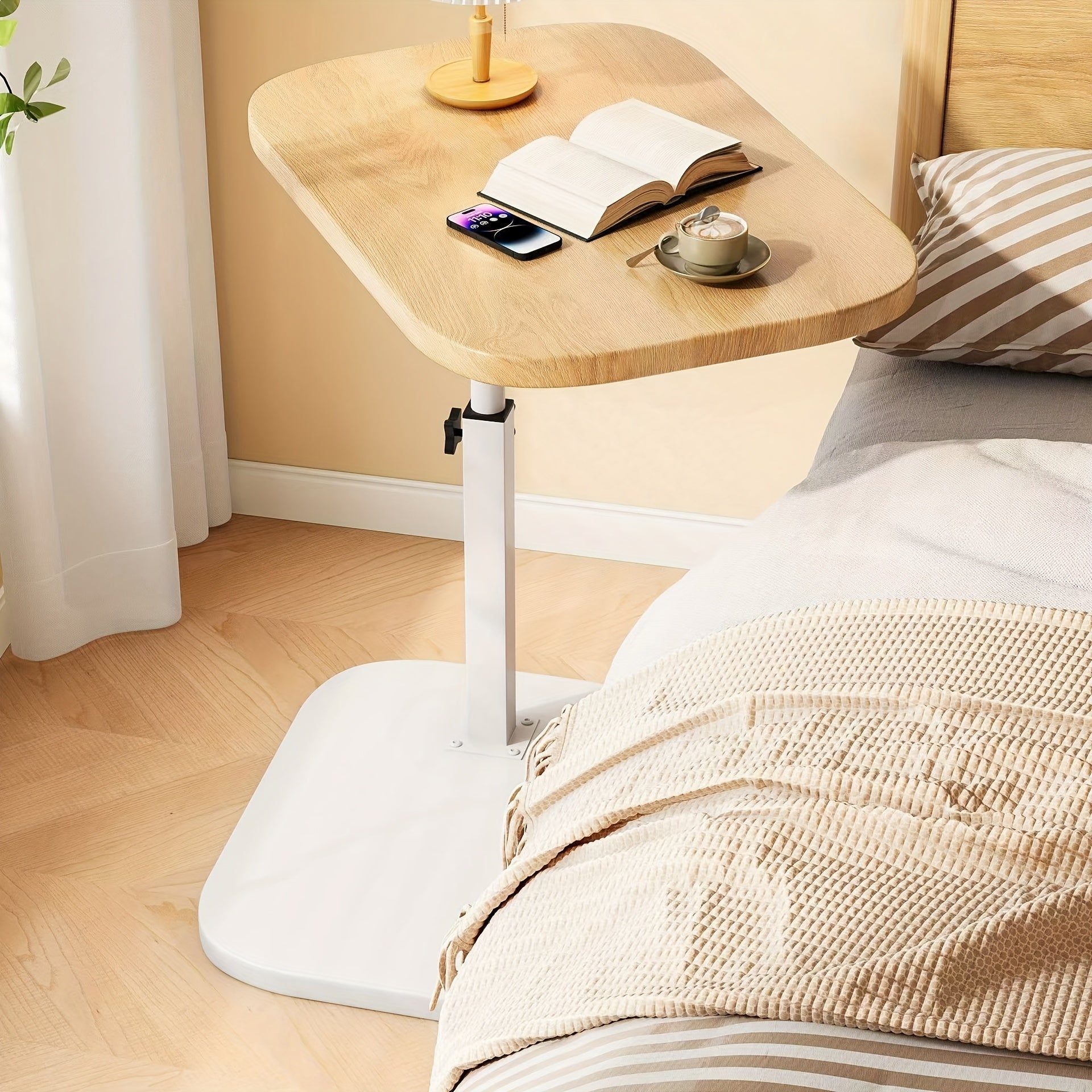FlexivoLift: Height-Adjustable Side Table with Wooden Top & Sturdy Metal Frame – for Living Room & Bedroom