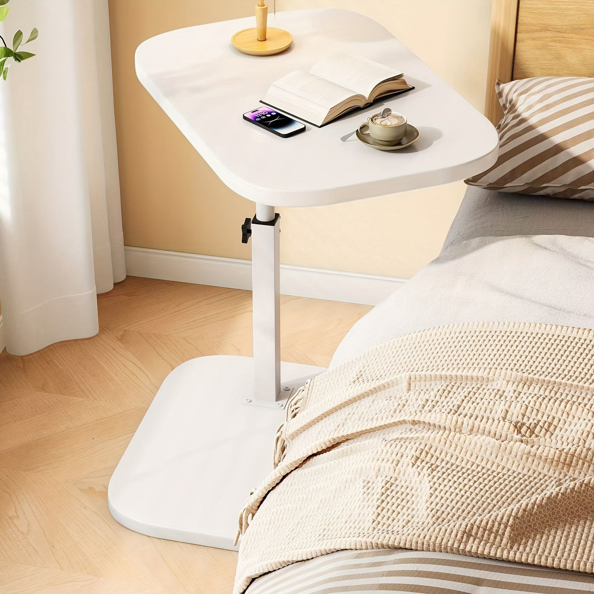 FlexivoLift: Height-Adjustable Side Table with Wooden Top & Sturdy Metal Frame – for Living Room & Bedroom