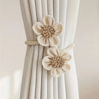 FloraHanf: Curtain Holders with Floral Design & Hemp Rope – Decorative Accessories in a Set of 2