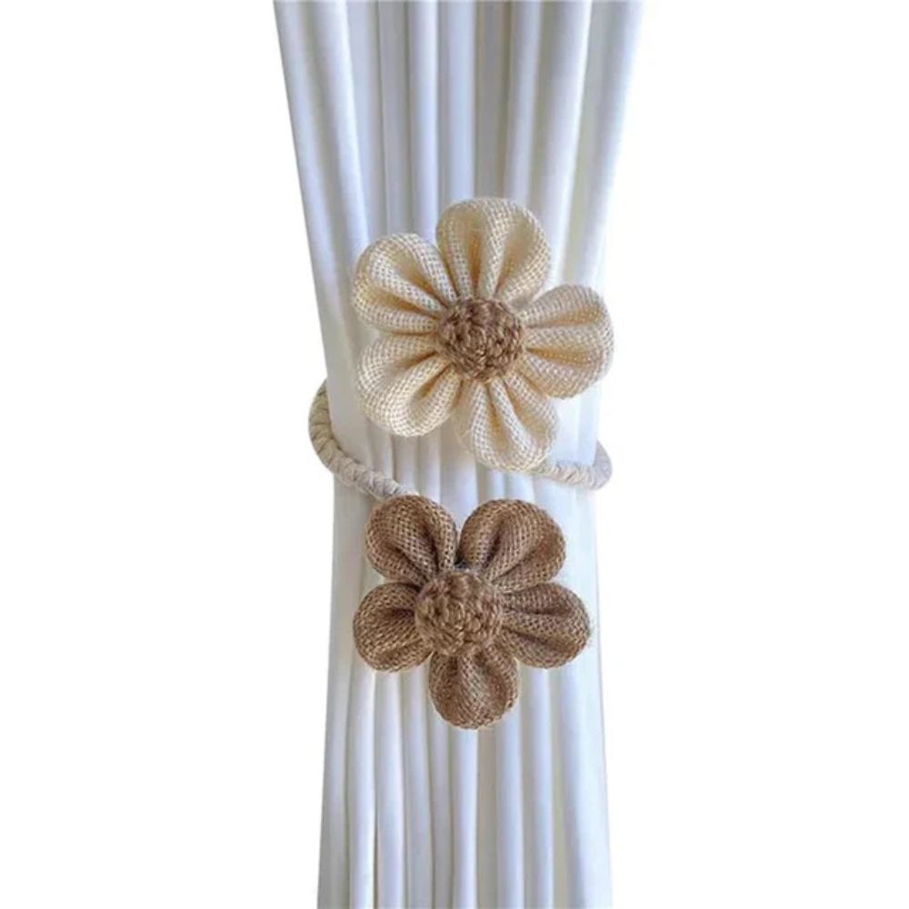 FloraHanf: Curtain Holders with Floral Design & Hemp Rope – Decorative Accessories in a Set of 2