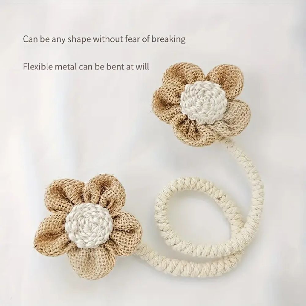 FloraHanf: Curtain Holders with Floral Design & Hemp Rope – Decorative Accessories in a Set of 2
