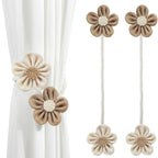 FloraHanf: Curtain Holders with Floral Design & Hemp Rope – Decorative Accessories in a Set of 2
