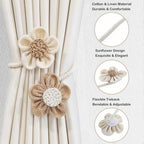 FloraHanf: Curtain Holders with Floral Design & Hemp Rope – Decorative Accessories in a Set of 2