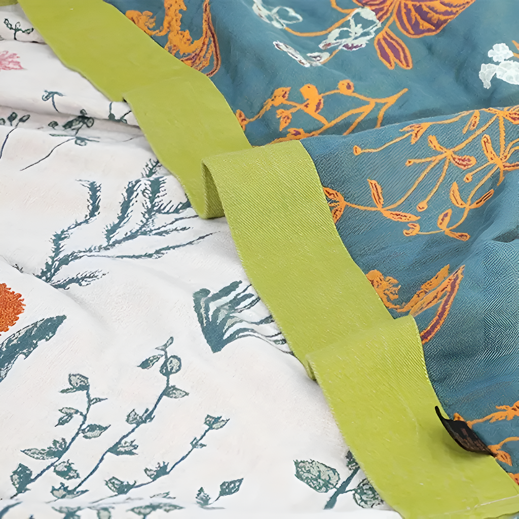 FloraHaus: Lightweight Summer Cotton Blanket with Floral Pattern & Breathable Structure – for Bed & Sofa