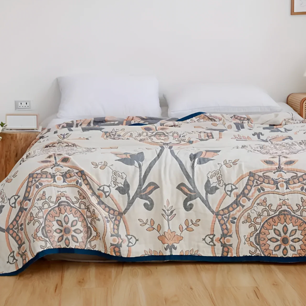 FloraLuft: Cotton blankets made of cotton with floral & leafy pattern – for bedroom & sofa