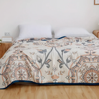 FloraLuft: Cotton blankets made of cotton with floral & leafy pattern – for bedroom & sofa