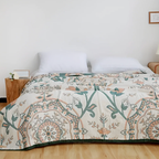 FloraLuft: Cotton blankets made of cotton with floral & leafy pattern – for bedroom & sofa