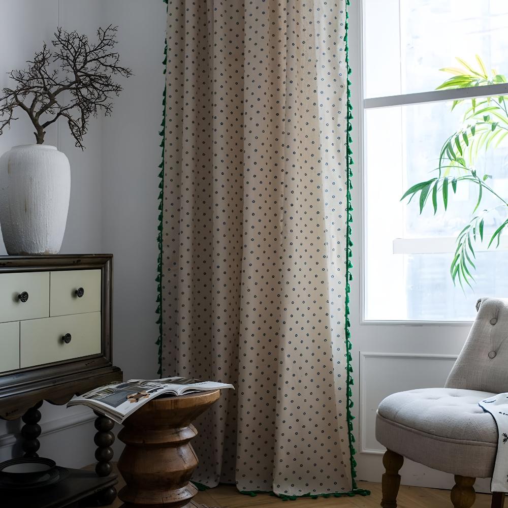 FloraRustikal: Curtain in Floral Design with Tassels – Cozy & Decorative for Living Room & Dining Room