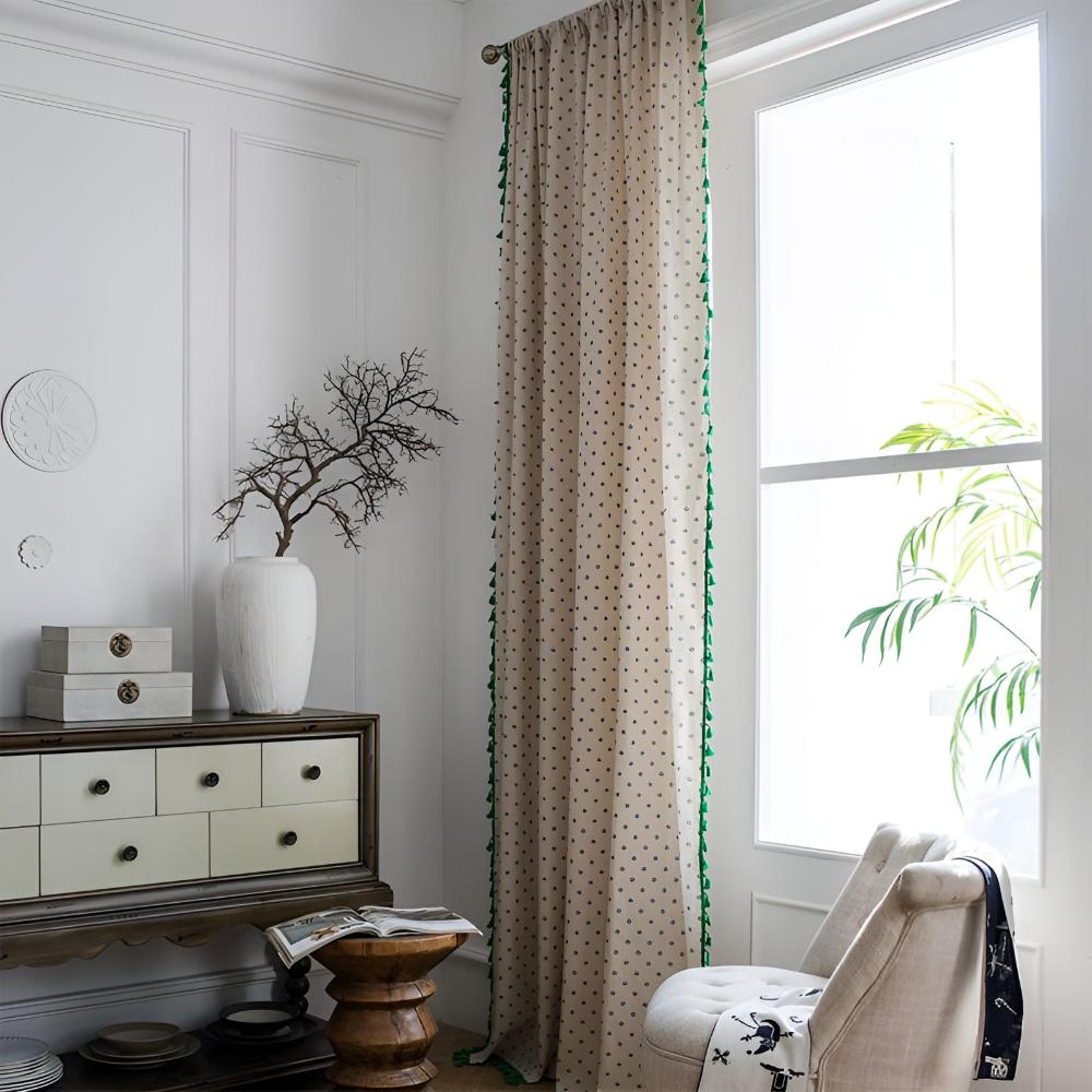 FloraRustikal: Curtain in Floral Design with Tassels – Cozy & Decorative for Living Room & Dining Room