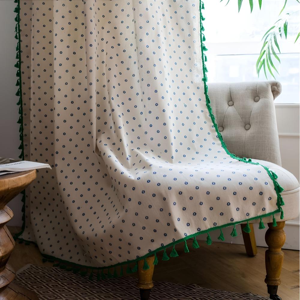 FloraRustikal: Curtain in Floral Design with Tassels – Cozy & Decorative for Living Room & Dining Room