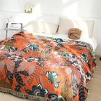 FloraSoleil: Cotton blankets in tropical flower pattern with jacquard weaving & reversible structure – for sofa & bedroom