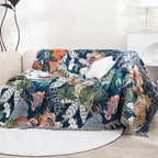 FloraSoleil: Cotton blankets in tropical flower pattern with jacquard weaving & reversible structure – for sofa & bedroom