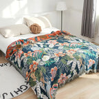 FloraSoleil: Cotton blankets in tropical flower pattern with jacquard weaving & reversible structure – for sofa & bedroom