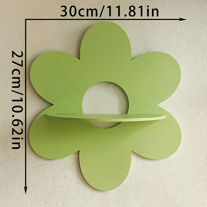 FloraVista: Wooden Wall Shelf – Rustic, Multifunctional & Floating with Floral Design for Living Room & Office