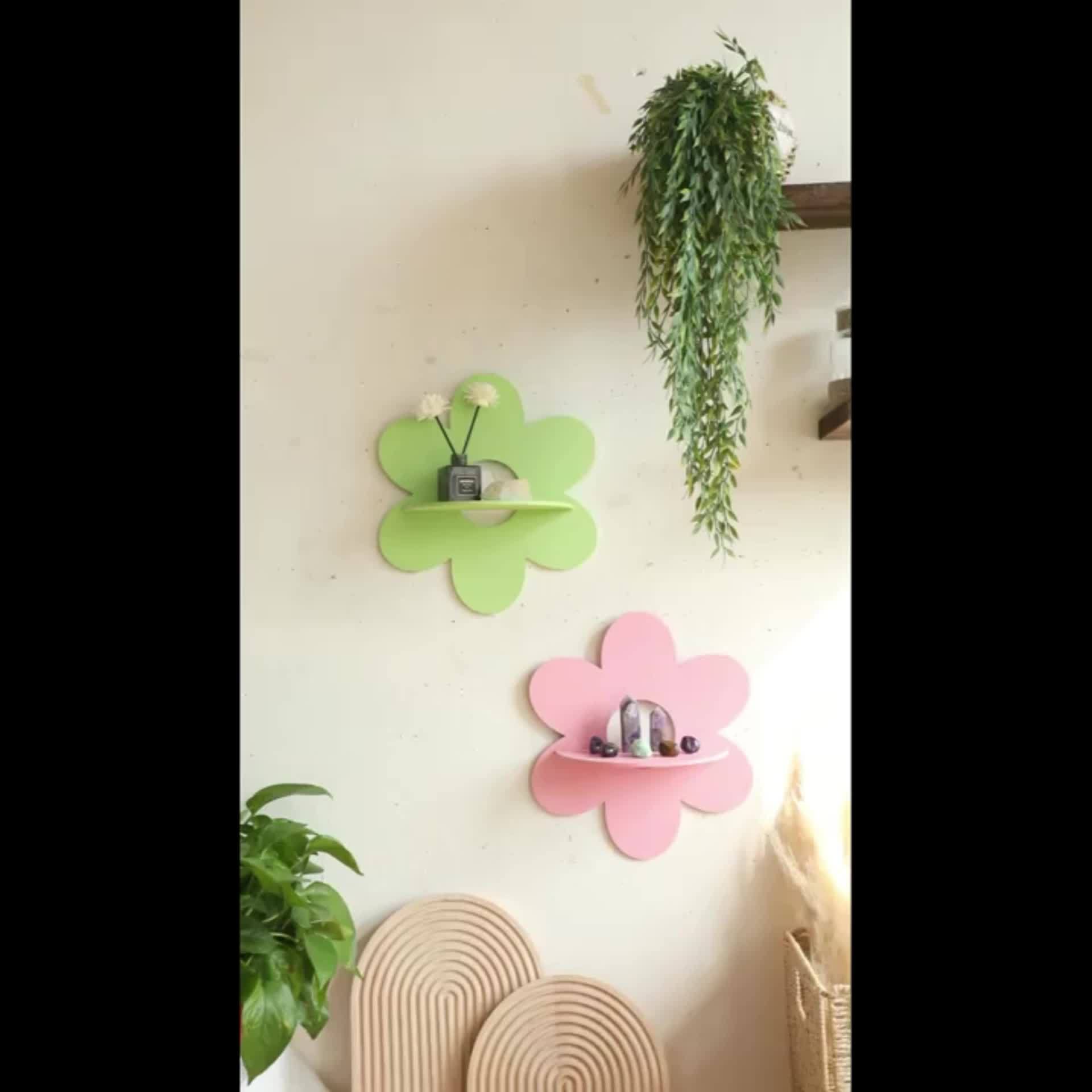 FloraVista: Wooden Wall Shelf – Rustic, Multifunctional & Floating with Floral Design for Living Room & Office