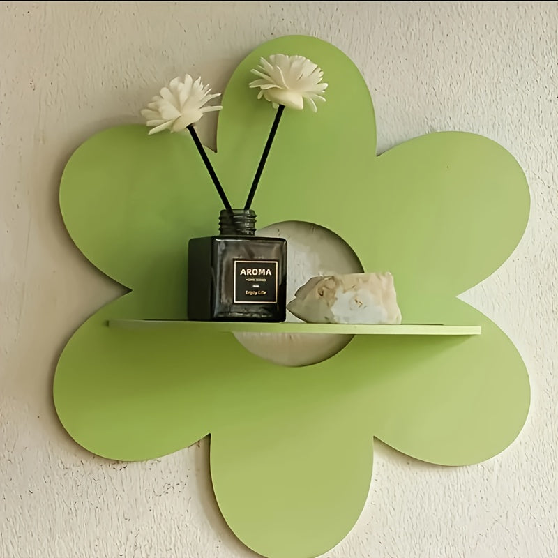FloraVista: Wooden Wall Shelf – Rustic, Multifunctional & Floating with Floral Design for Living Room & Office