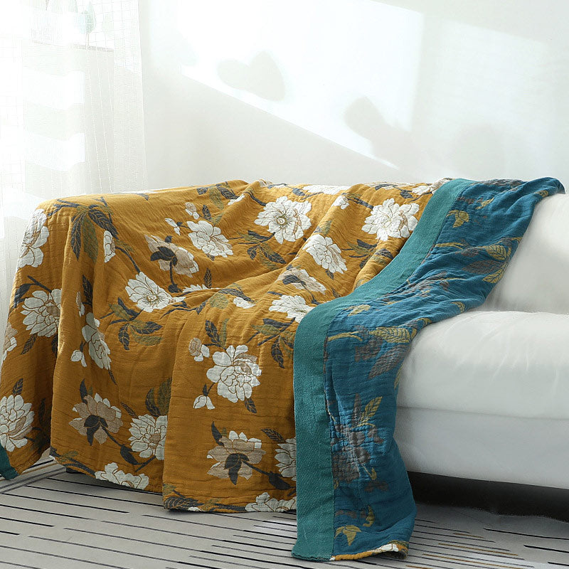 FloraWeave: Floral Reversible Blanket Made of Cotton – Stylish Comfort for Your Home