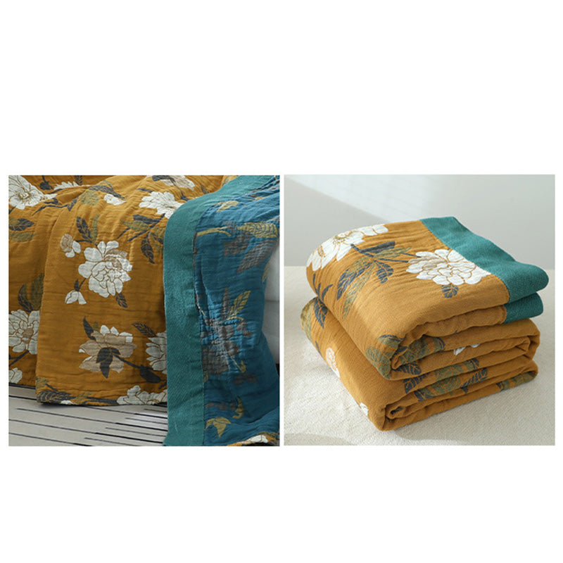 FloraWeave: Floral Reversible Blanket Made of Cotton – Stylish Comfort for Your Home