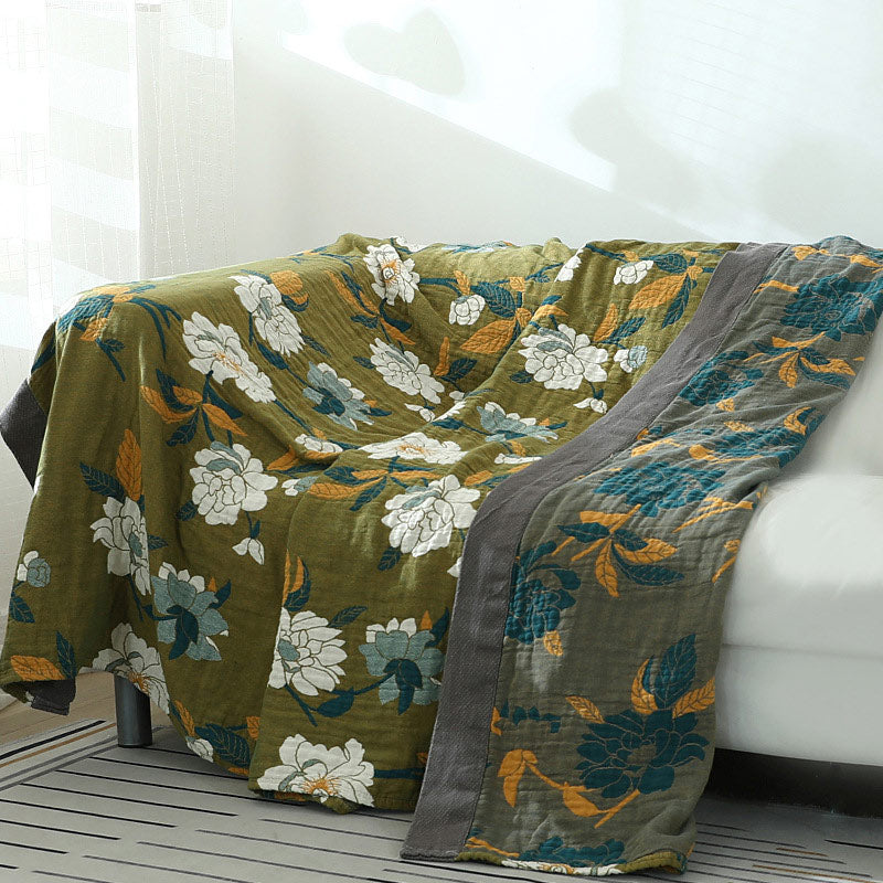 FloraWeave: Floral Reversible Blanket Made of Cotton – Stylish Comfort for Your Home
