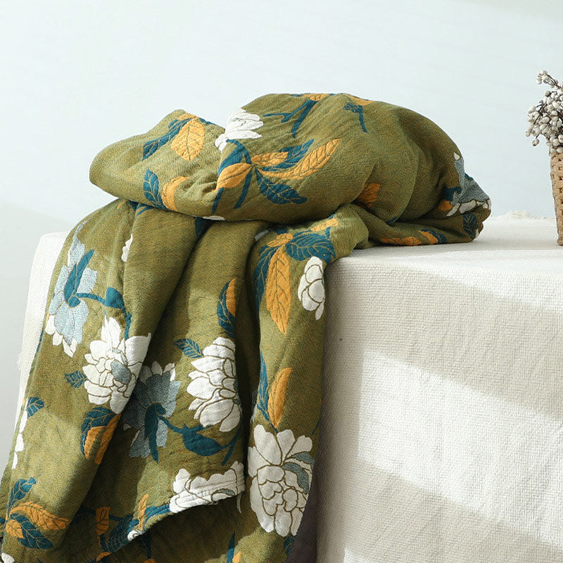 FloraWeave: Floral Reversible Blanket Made of Cotton – Stylish Comfort for Your Home