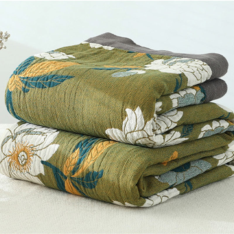 FloraWeave: Floral Reversible Blanket Made of Cotton – Stylish Comfort for Your Home