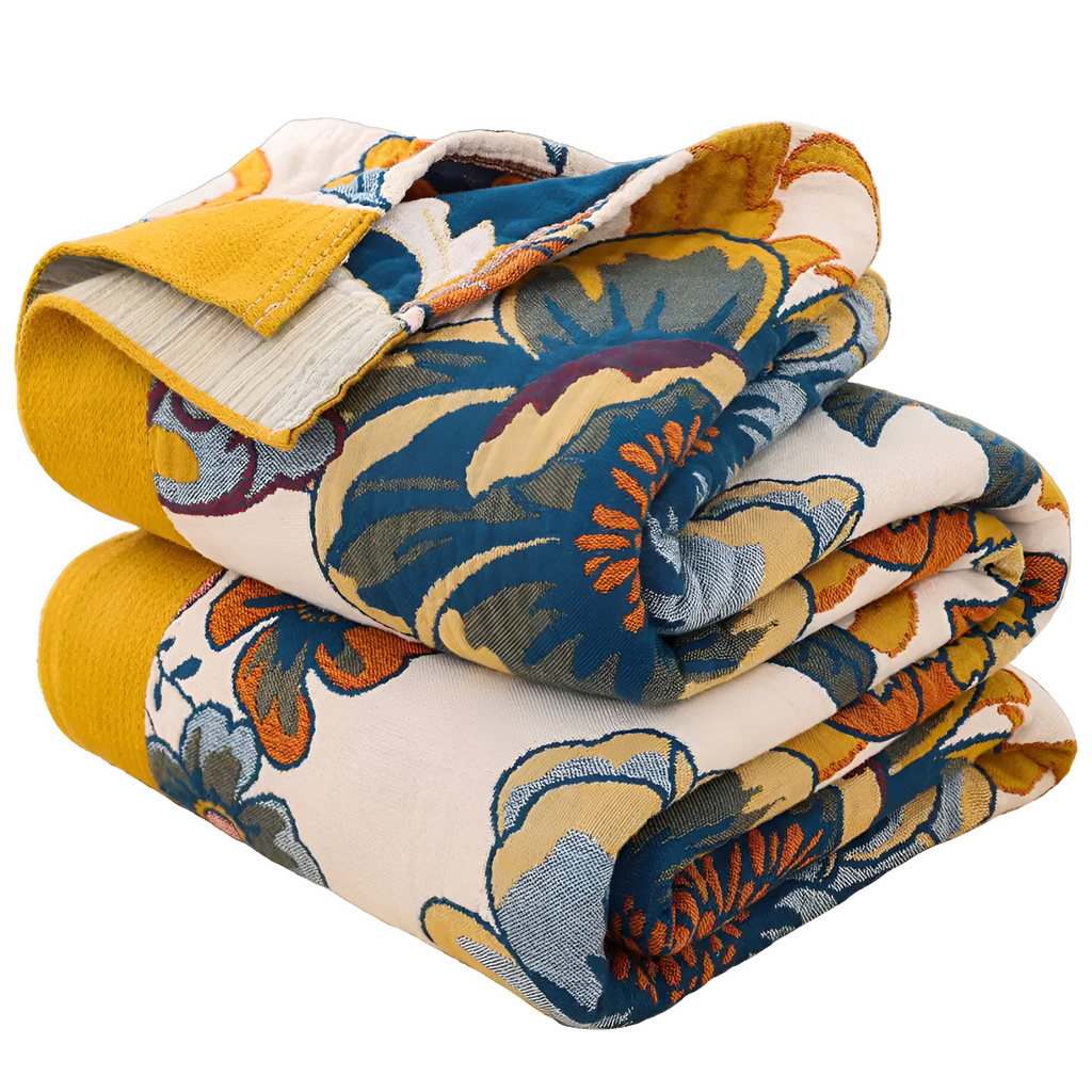 FloraLoom: Decorative Cotton Blanket with Floral Pattern and Reversible Side – for Bedroom and Living Room
