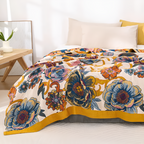 FloraLoom: Decorative Cotton Blanket with Floral Pattern and Reversible Side – for Bedroom and Living Room