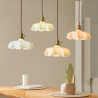 Florabelle: Pendant Light Made of Glass & Brass in Cream Flower Shape – for Vintage Living Spaces